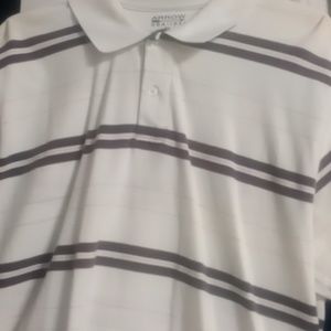 Arrow USA-1851 XL White blue striped polo style collared shirt worn
